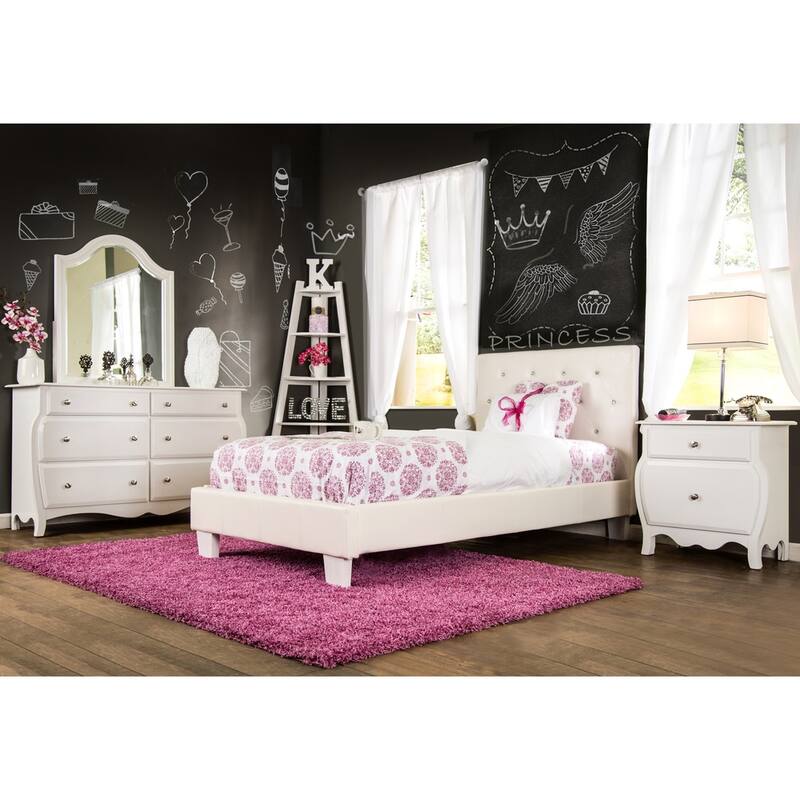 Heston Glam Twin Faux Leather Upholstered Tufted Platform Kid Bed by Silver Orchid