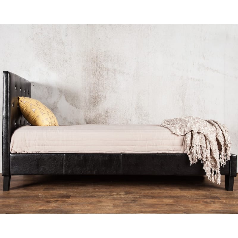 Heston Glam Twin Faux Leather Upholstered Tufted Platform Kid Bed by Silver Orchid