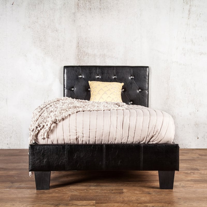 Heston Glam Twin Faux Leather Upholstered Tufted Platform Kid Bed by Silver Orchid