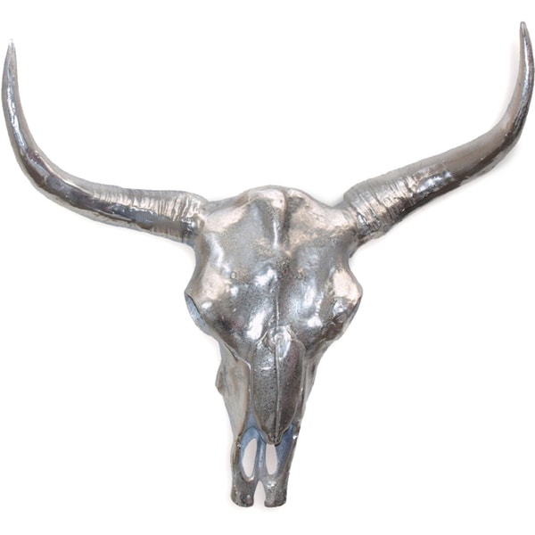 Aluminum Nickel Finish Bull Wall Sculpture