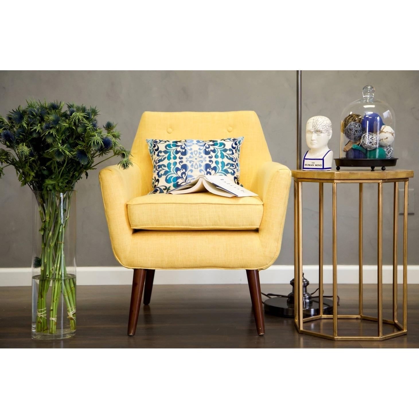 Handcrafted Mustard Yellow Linen Chair with Button Tufting Mustard