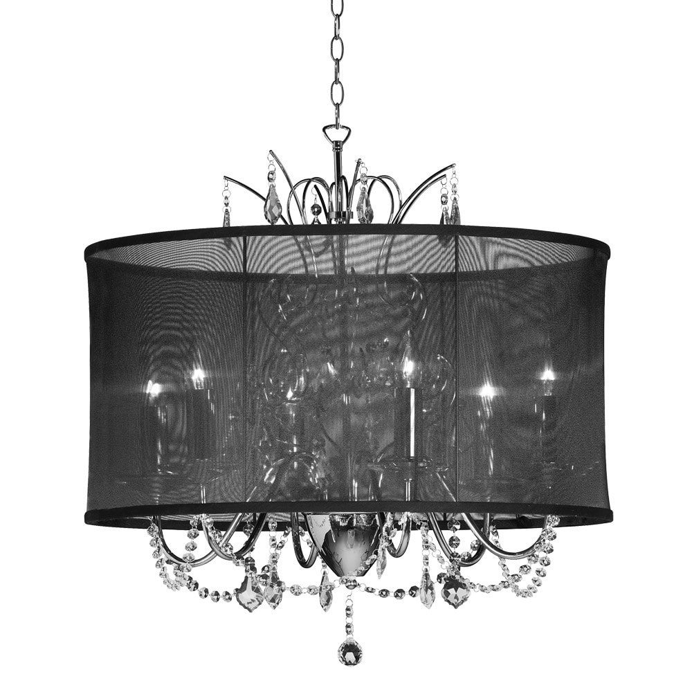 Vanessa Crystal 5-light Black Organza Chandelier - Silver (5 Light Polished Chrome Chandelier) - Chandeliers For Bedrooms by Overstock.com