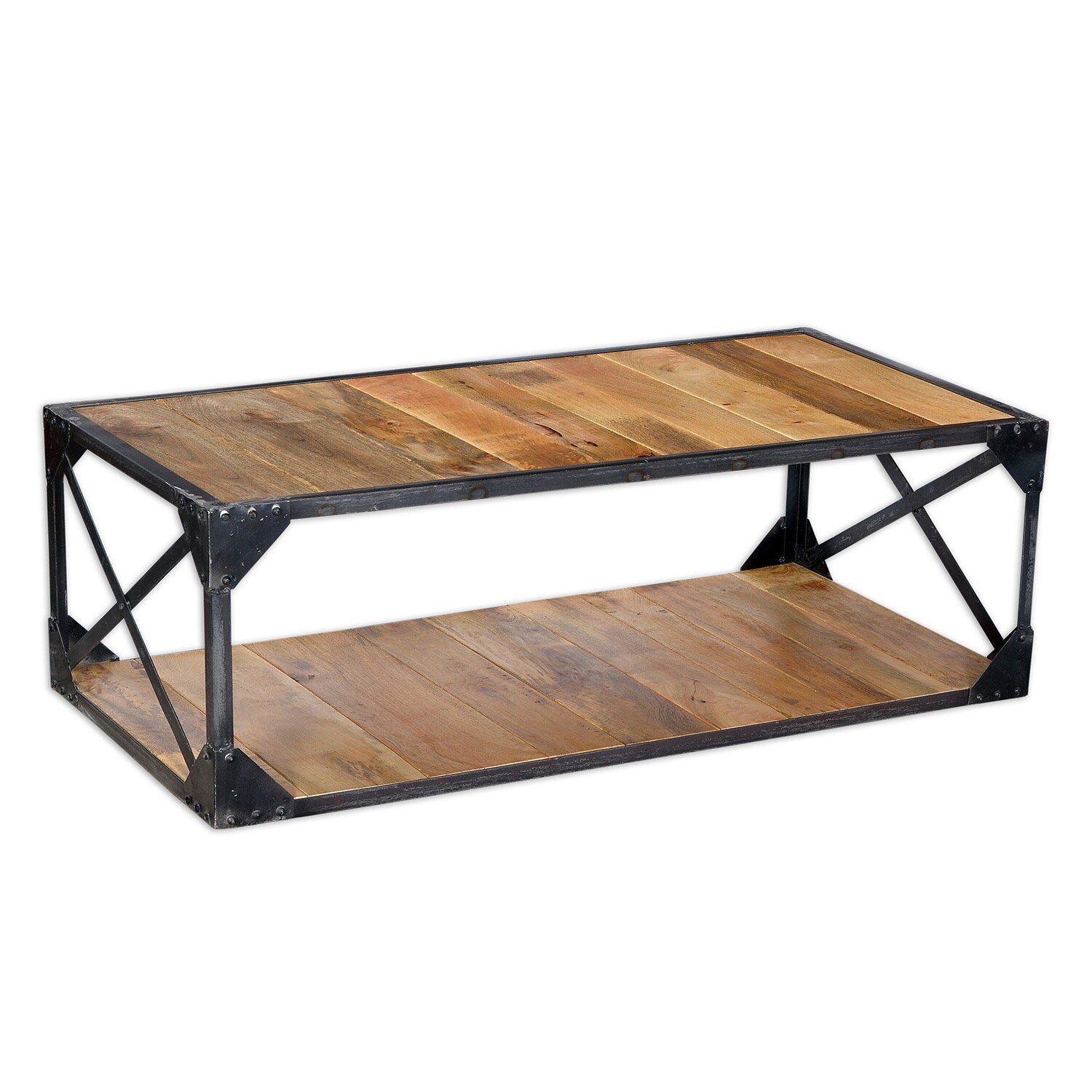 Shop Industrial Mango Wood And Steel Coffee Table Overstock 9321257