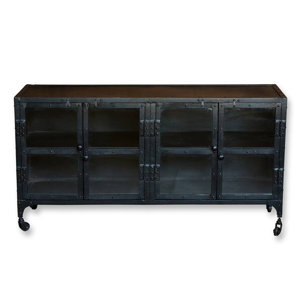 Shop Black Aluminum Industrial Tv Cabinet With Glass Doors Free