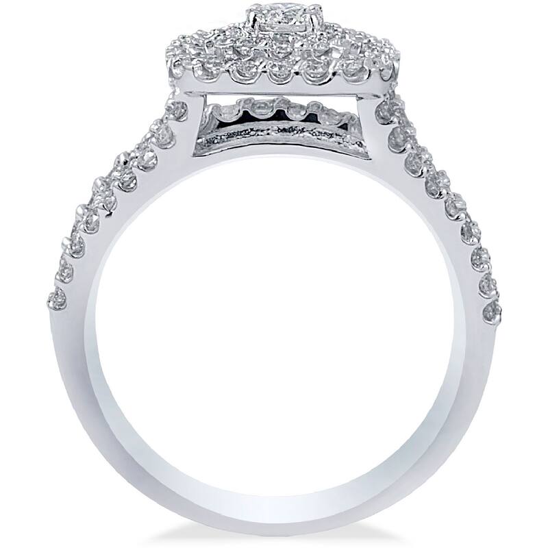 10k White Gold 1ct TDW Diamond Halo Wedding Ring Set