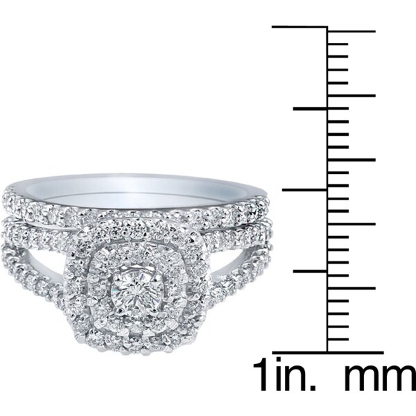 10k White Gold 1ct TDW Diamond Halo Wedding Ring Set