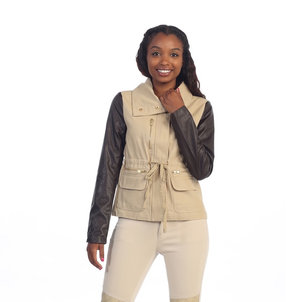 Hadari Womens Beige Cropped Cargo Jacket   Shopping   Top