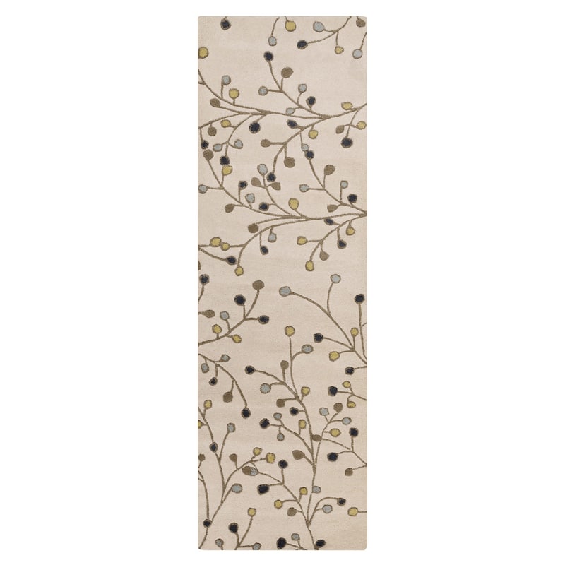 Sakura Handmade Transitional Floral Wool Area Rug - 3' x 12' - Cream - Runner/Rectangle
