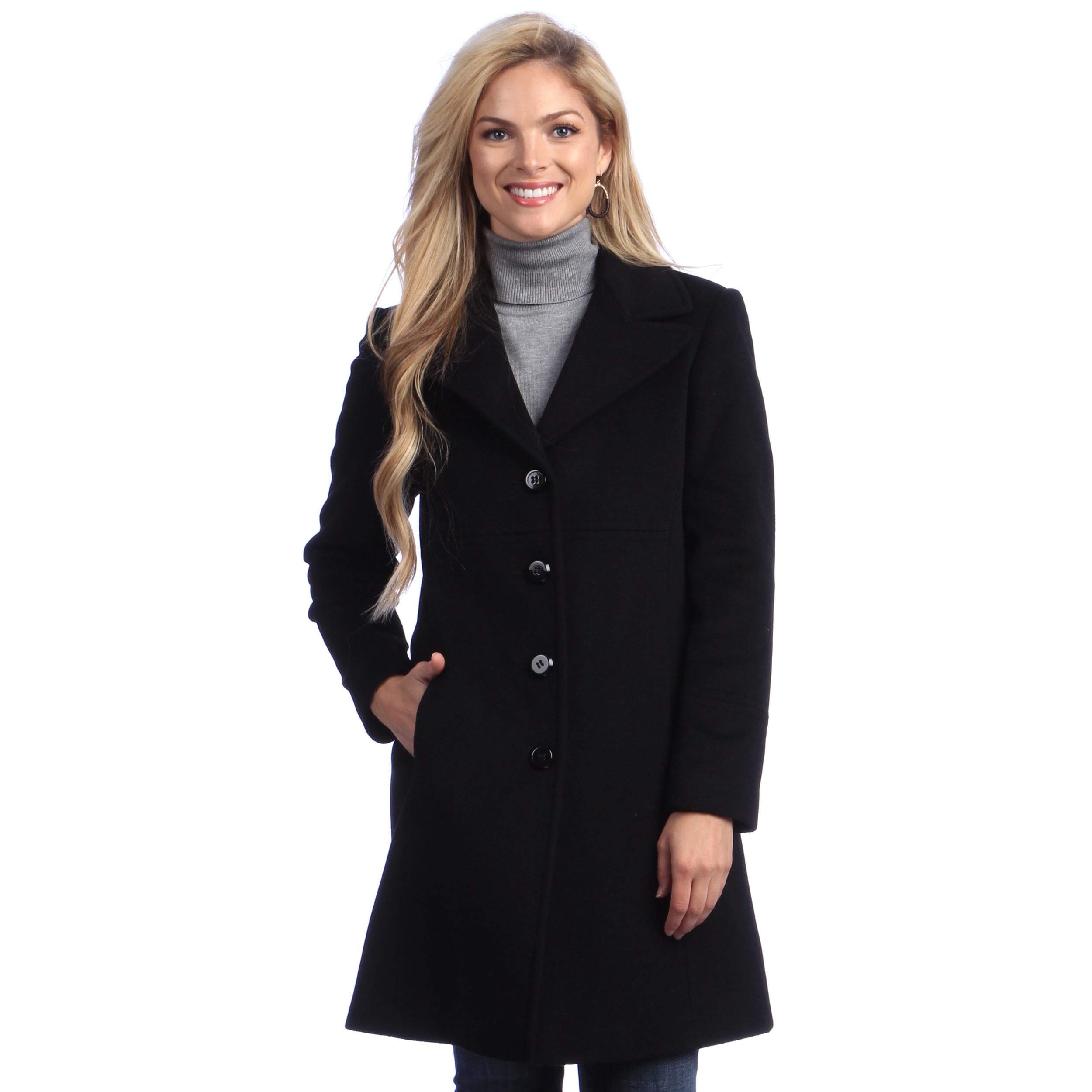 Shop Larry Levine Design Women's Black Wool Coat