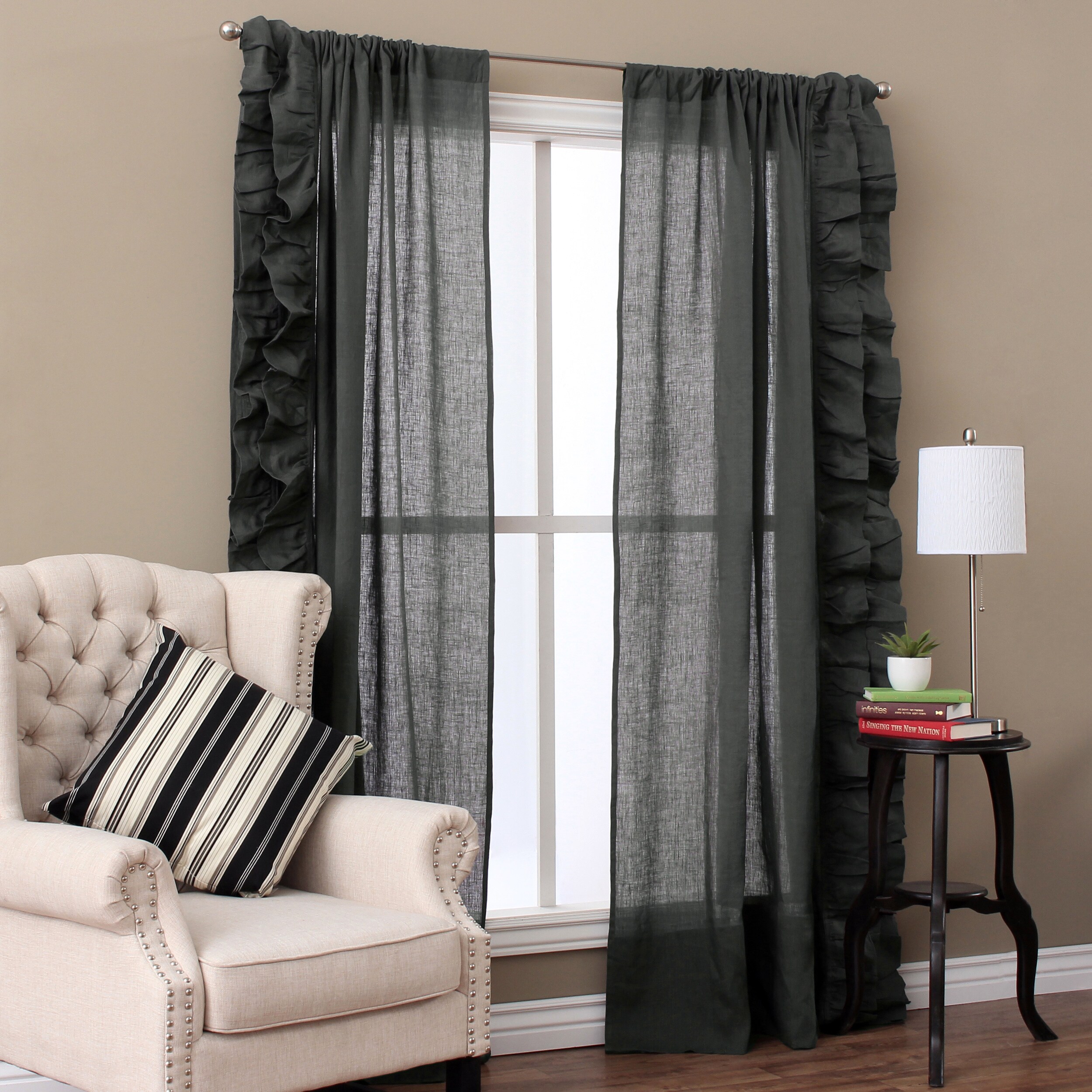 Shop Linen Ruffled Curtain Panel Pair N/A On Sale Free Shipping