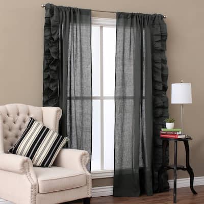 Cottage Home Linen Ruffled Curtain Panel Pair