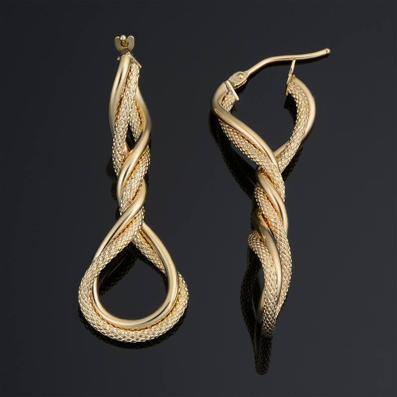 Fremada 10k Yellow Gold Twisted Elongated Hoop Earrings
