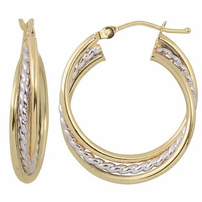 Fremada 10k Two-tone Gold Overlapping Round Hoop Earrings