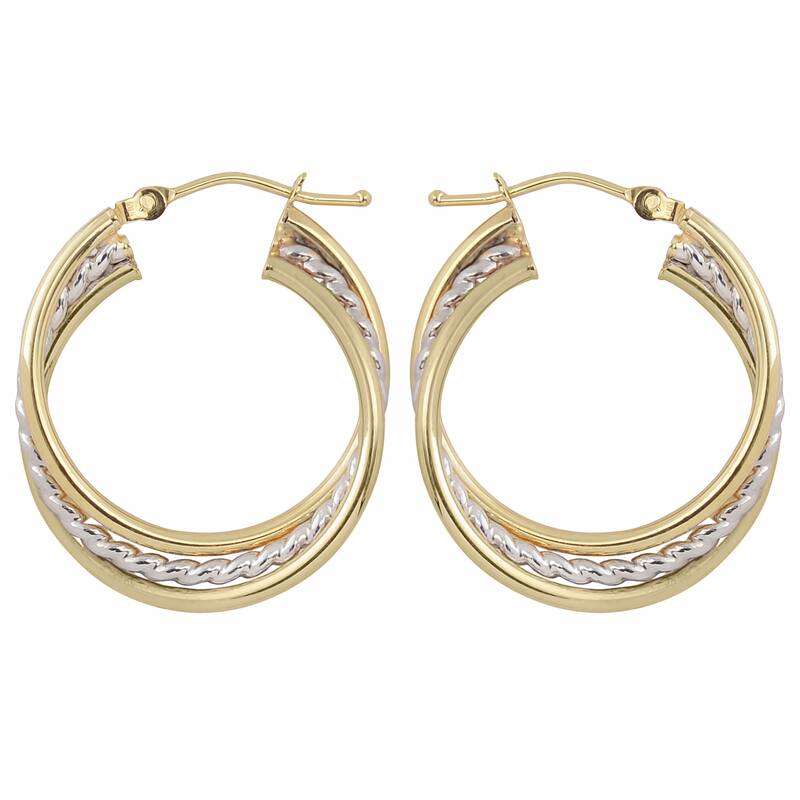 Fremada 10k Two-tone Gold Overlapping Round Hoop Earrings
