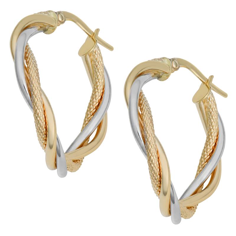 Fremada 10k Two-tone Gold Interwoven Twist Hoop Earrings