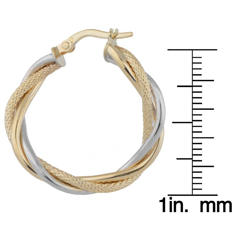 Fremada 10k Two-tone Gold Interwoven Twist Hoop Earrings
