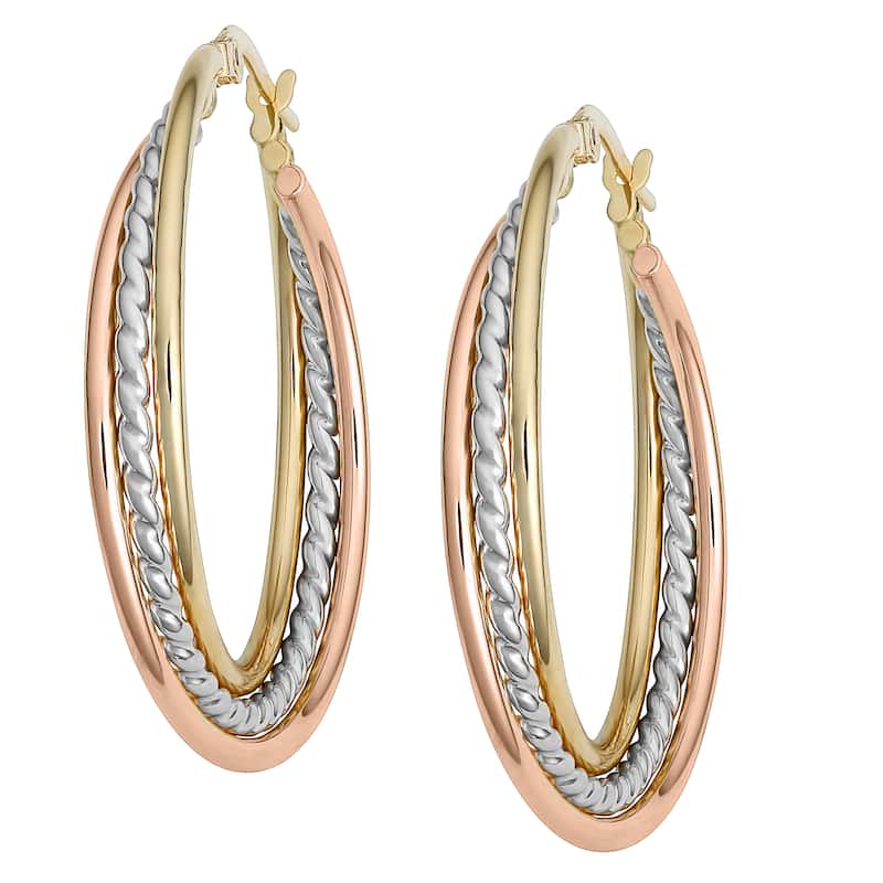 Fremada 10k Tri-color Gold Overlapping Oval Hoop Earrings