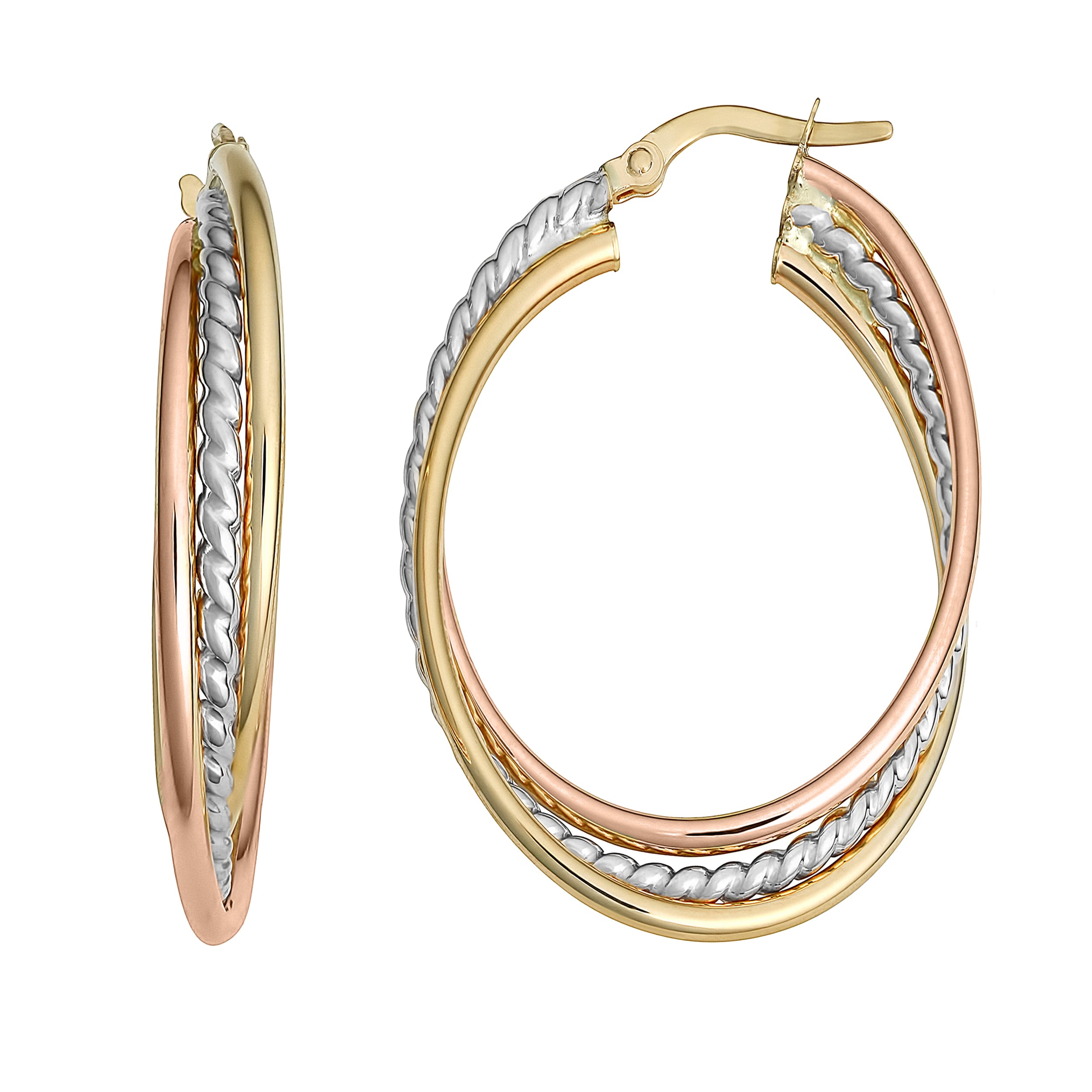 Au Naturale 10k Tri-color Gold Overlapping Oval Hoop Earrings