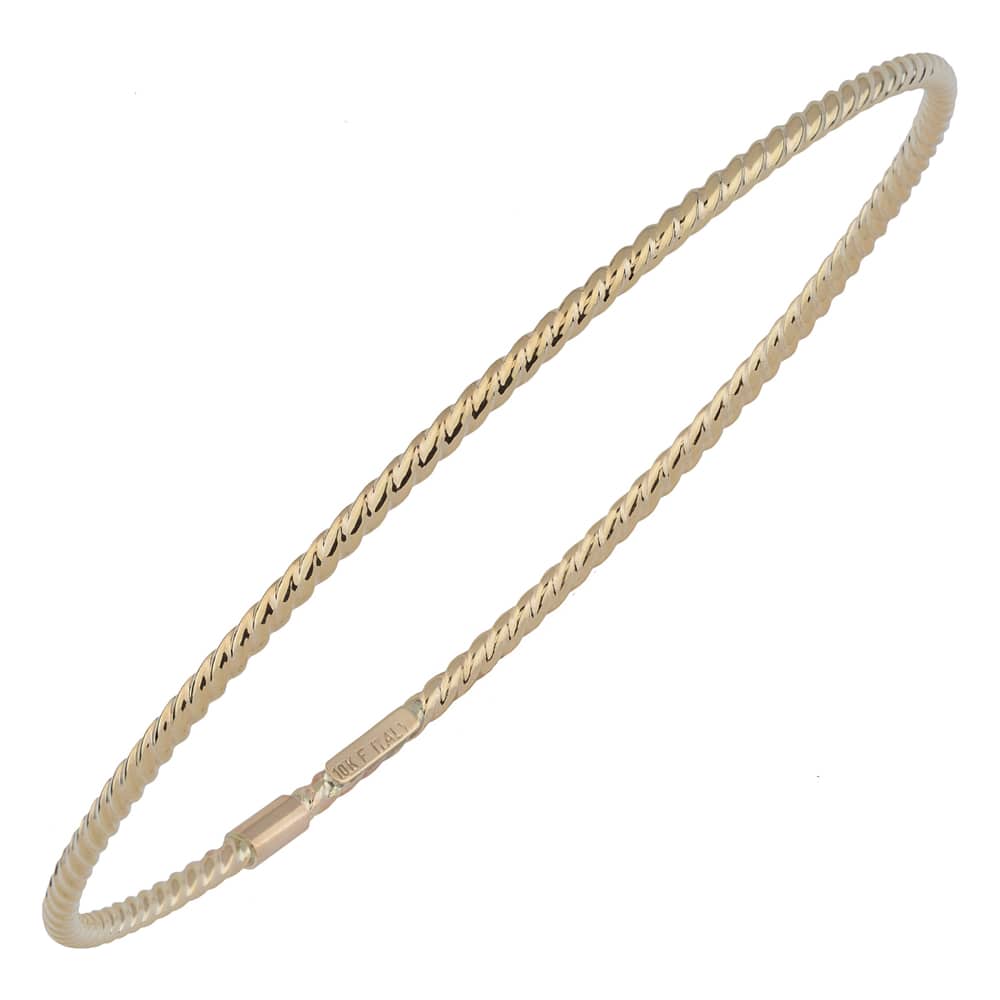 Fremada 10k Yellow White or Rose Gold 2mm Twist Design Slip-on Bangle