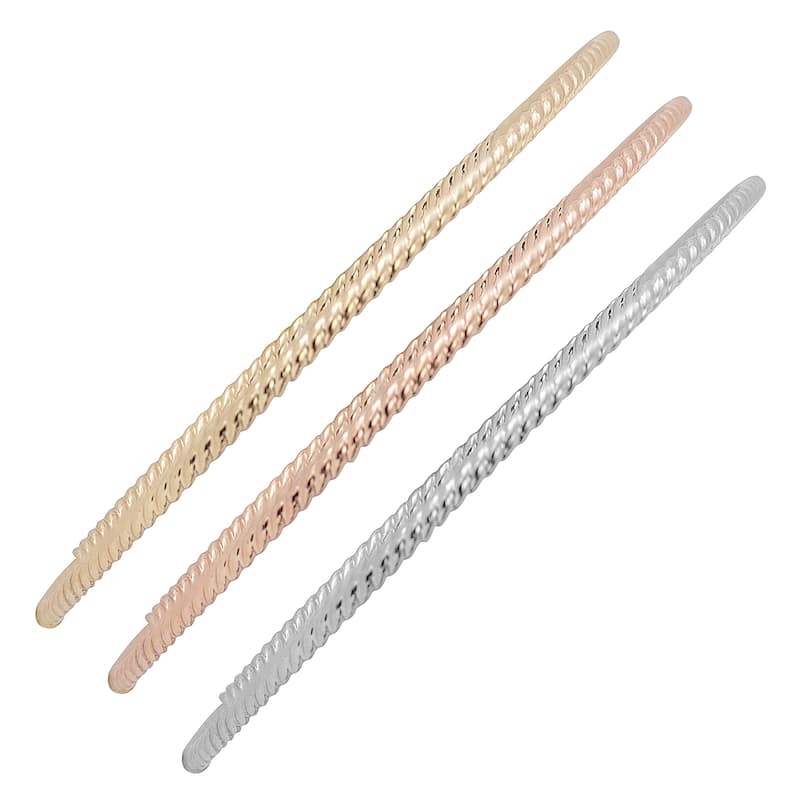 Fremada 10k Yellow White or Rose Gold 2mm Twist Design Slip-on Bangle