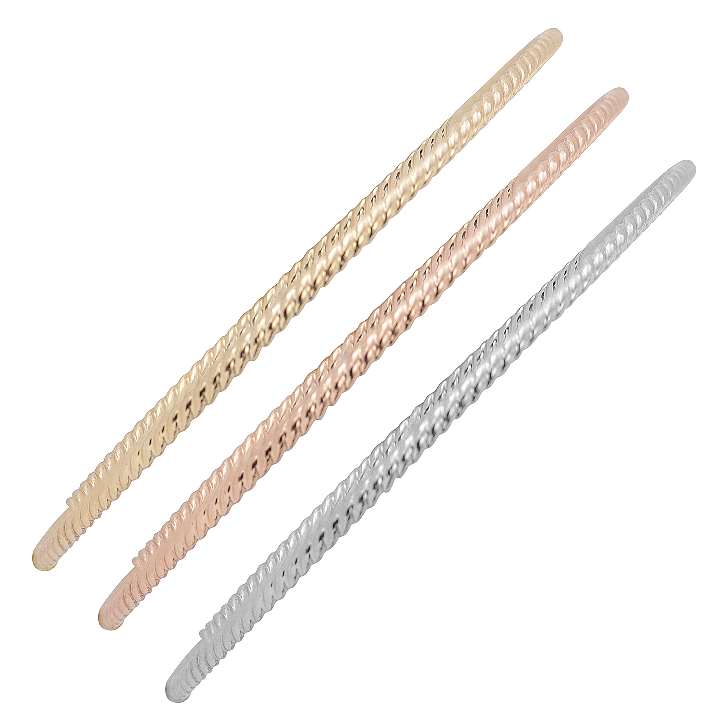 Au Naturale 10k Yellow White or Rose Gold 2mm Twist Design Slip-on Bangle