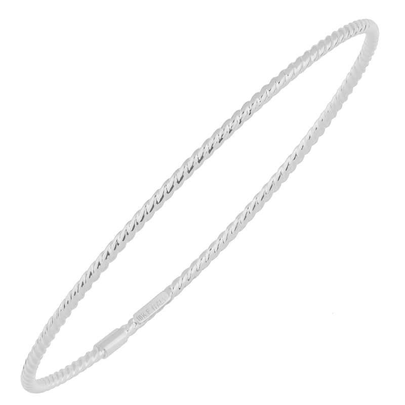 Fremada 10k Yellow White or Rose Gold 2mm Twist Design Slip-on Bangle - White - White
