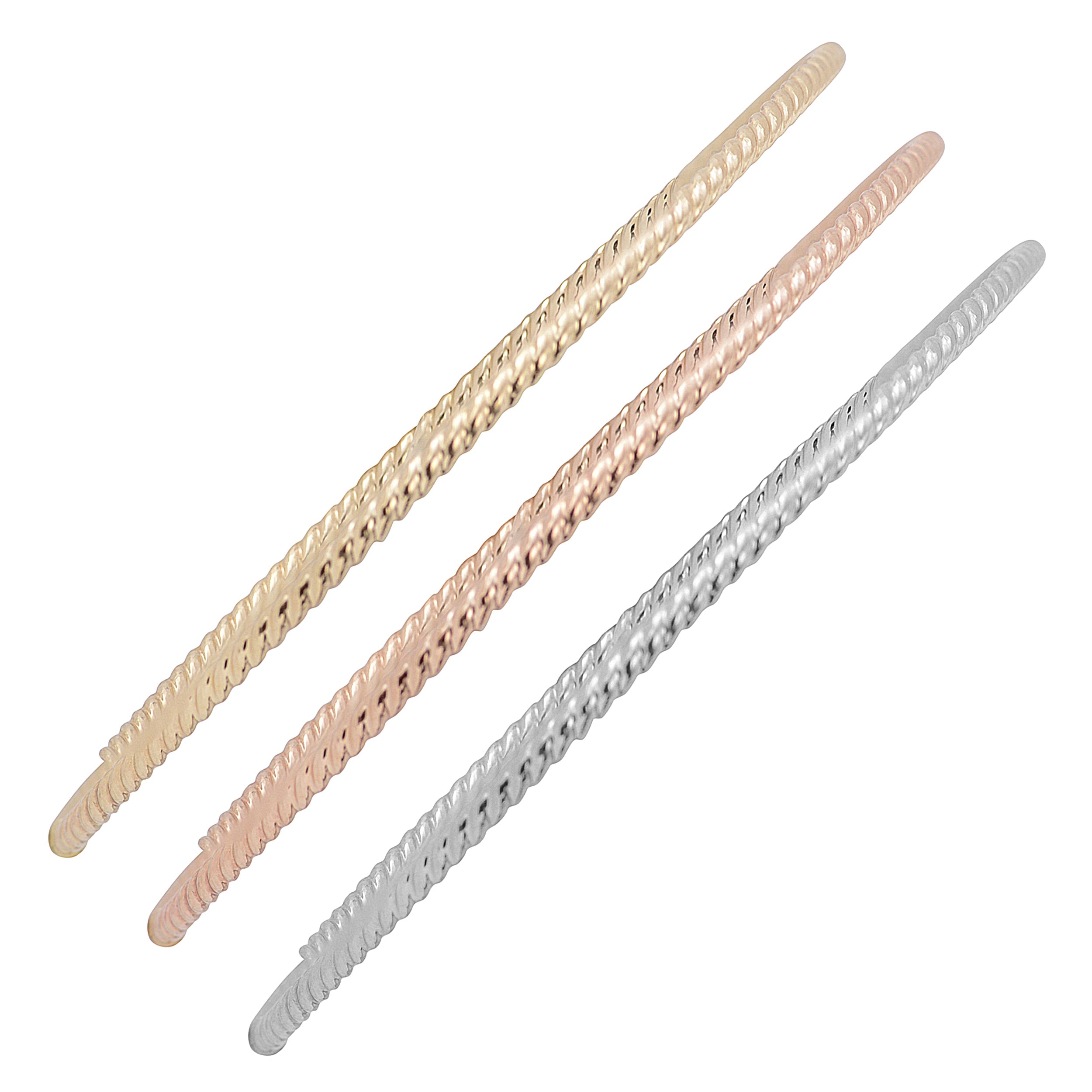 Au Naturale 10k Yellow White or Rose Gold 2mm Twist Design Slip-on Bangle