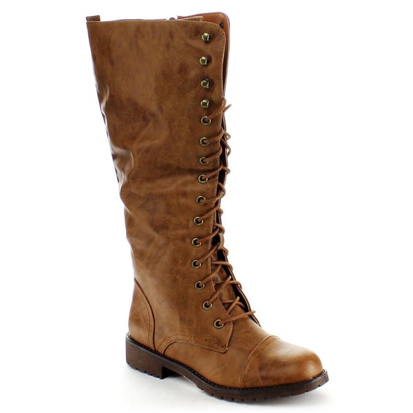 Shop Nature Breeze Women's 'Lug-11hi' Lace-up Knee-high Military Boots ...