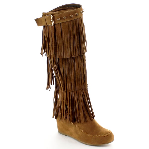 Nature Breeze Womens Bridget 02HI Faux Suede Fringe Knee high Boots