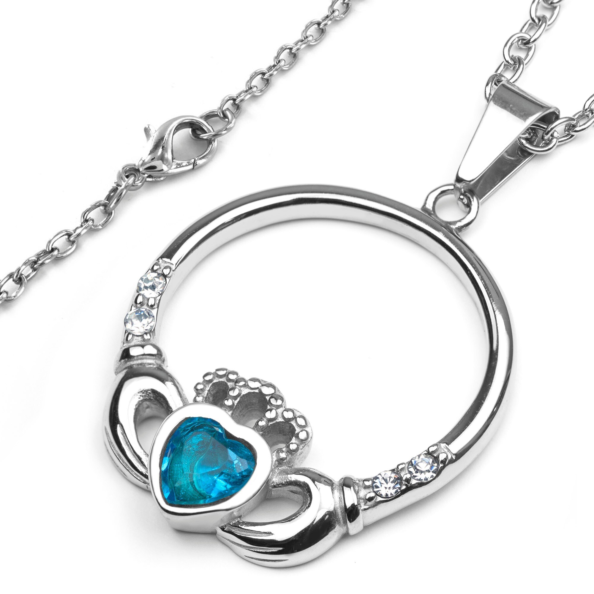 ELYA Stainless Steel Crystal Heart Clover Pendant Necklace 