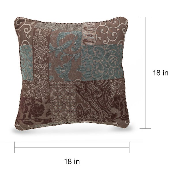 HiEnd Accents Cross Stitched Brown Faux Leather 18-inch Square Throw Pillow