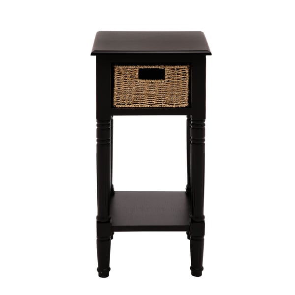 Andrea Wood Burlap Basket End And Accent Table