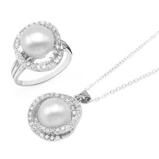 Jewelry set   Necklace with 3ct TW Cubic Zirconia and 11mm Freshwater