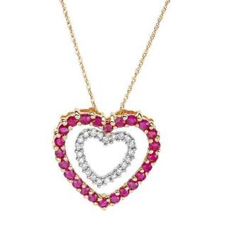 14k Yellow Gold 1.2 TDW Diamond Heart Necklace with Rubies (H-I, I1-I2 ...