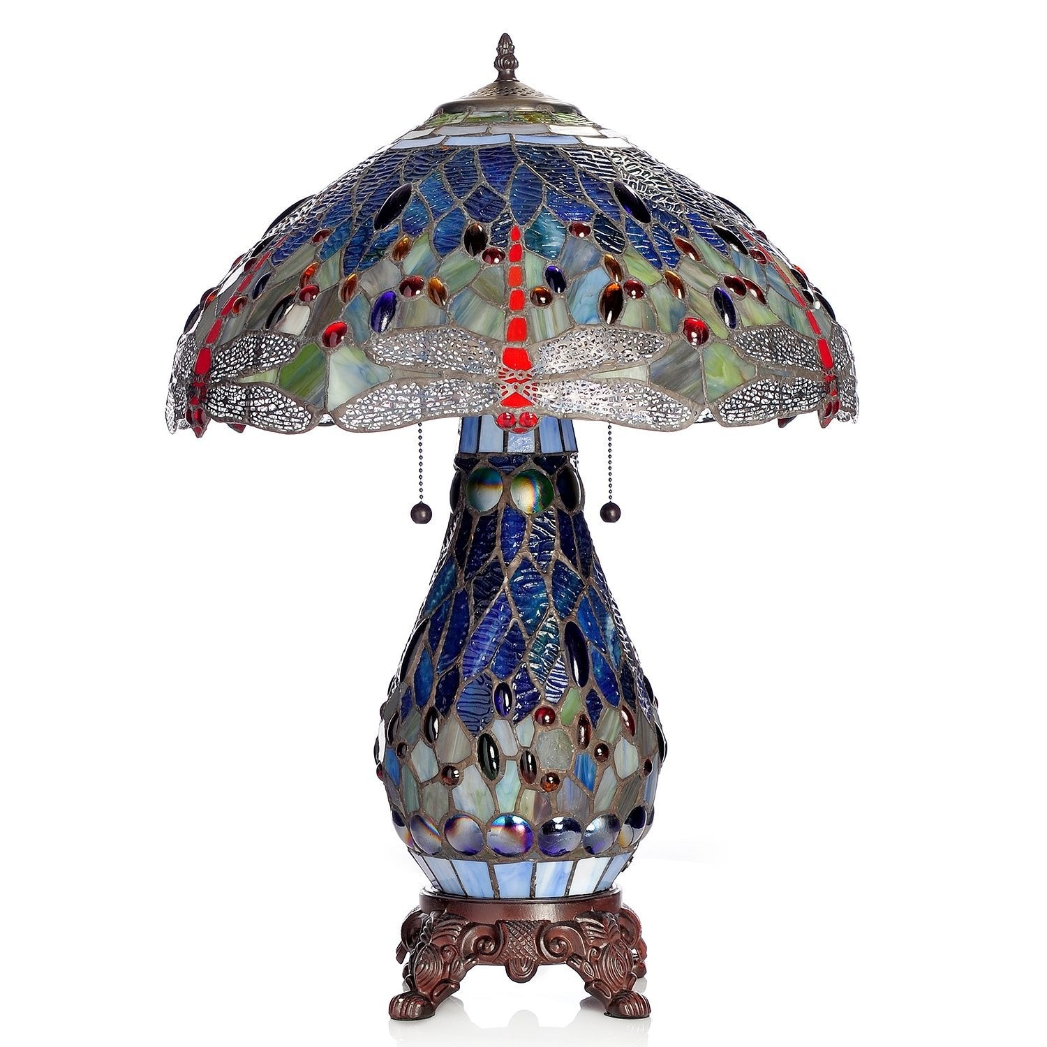 Warehouse of Tiffany Tiffany-style Dragonfly Lamp with Lighted Base