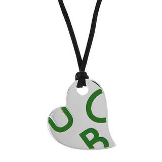 Benetton Heart Necklace Black Cotton Green Enamel/ 925 Sterling Silver