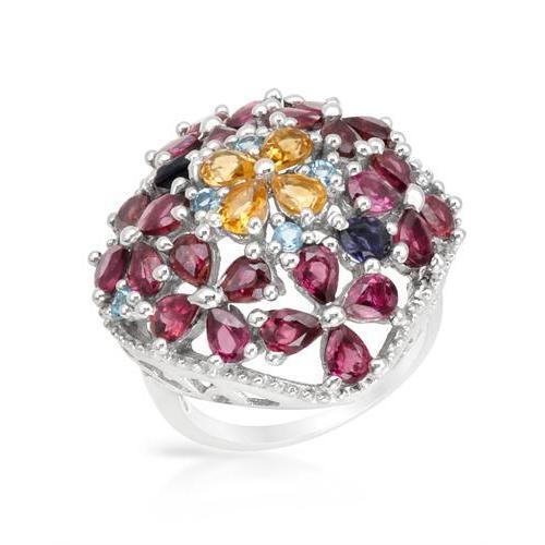 Citrine, Iolite, Rhodolite Garnet and Topaz Cluster Ring   16538259