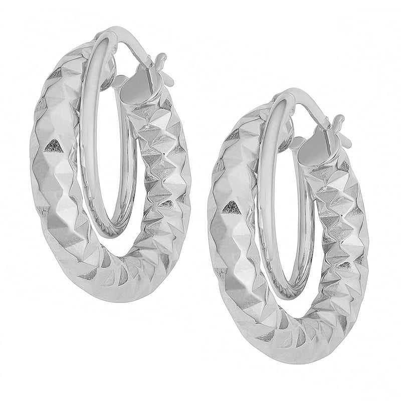 Fremada 10k Gold Diamond-cut Double Round Hoop Earrings (yellow or white)
