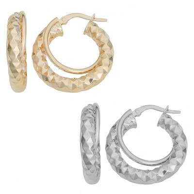 Fremada 10k Gold Diamond-cut Double Round Hoop Earrings (yellow or white)