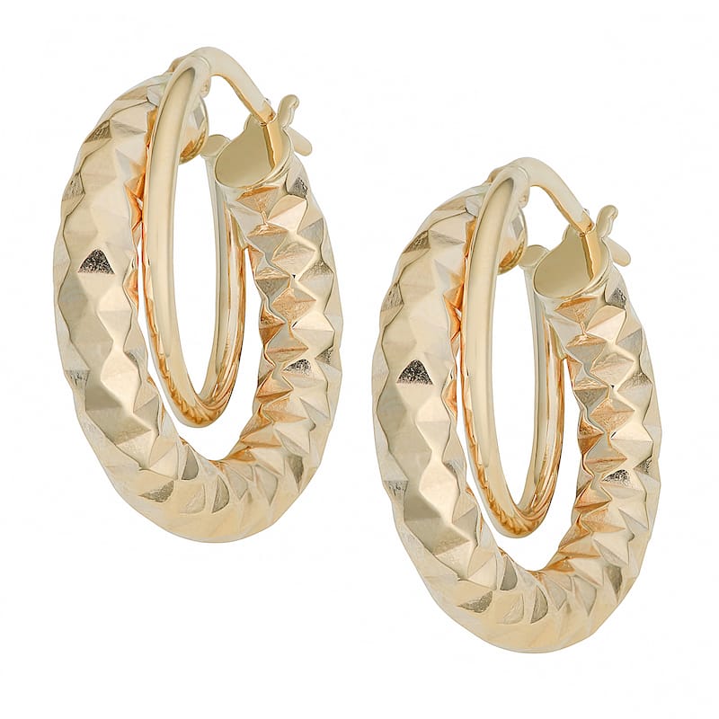 Fremada 10k Gold Diamond-cut Double Round Hoop Earrings (yellow or white) - Yellow