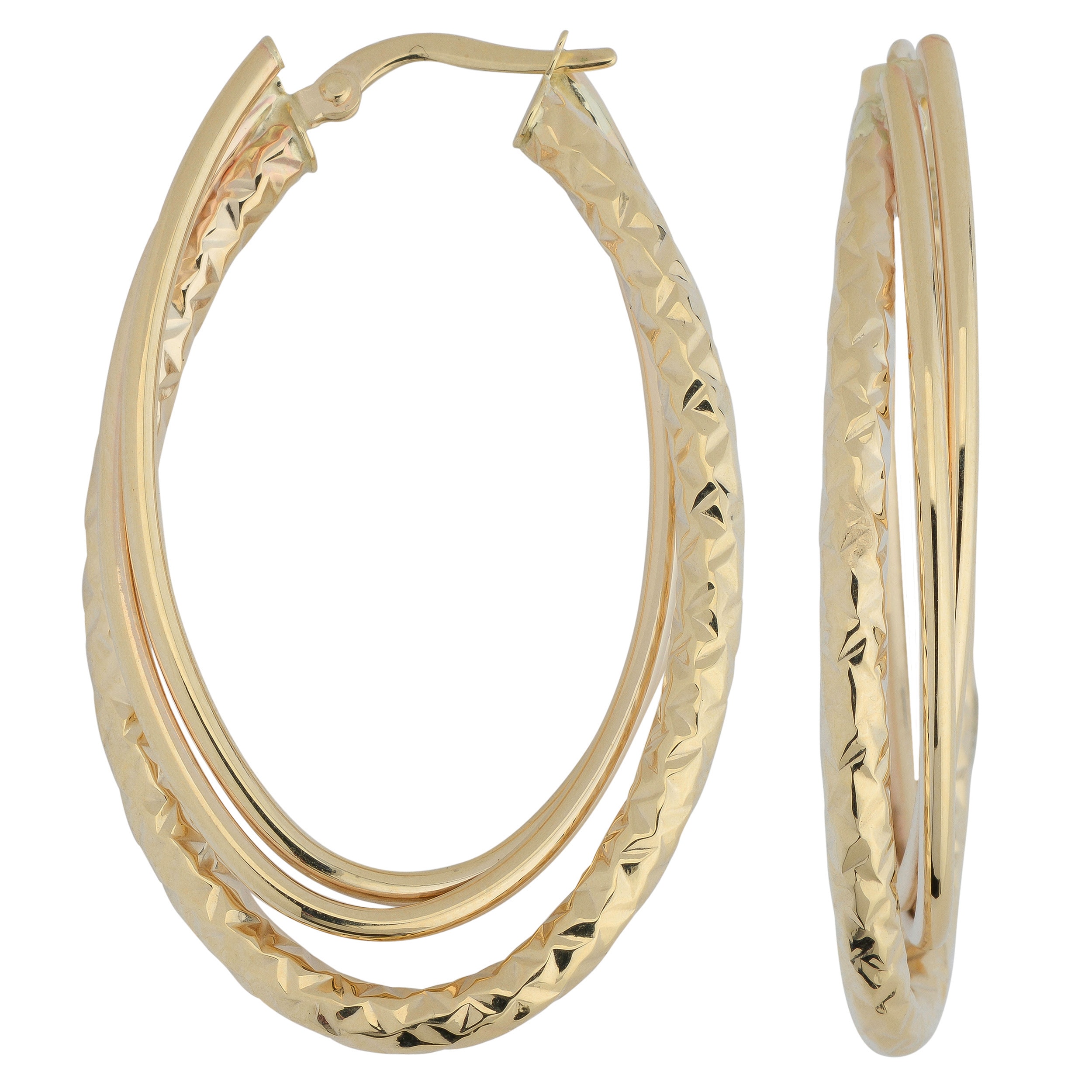 Au Naturale 10k Yellow Gold Diamond-cut Triple Oval Hoop Earrings