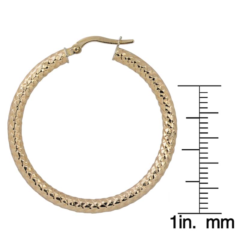 Fremada 10k Yellow Gold 3x30-mm Diamond-cut Round Hoop Earrings