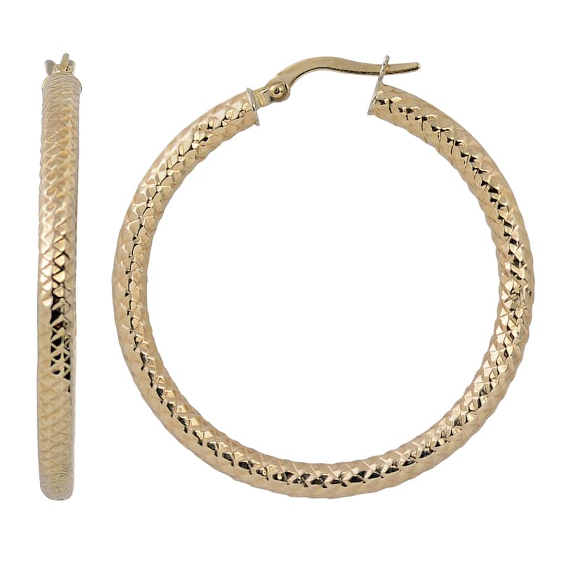 Fremada 10k Yellow Gold 3x30-mm Diamond-cut Round Hoop Earrings