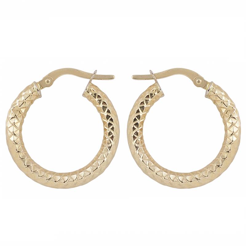 Fremada 10k Yellow Gold 3x15-mm Diamond-cut Round Hoop Earrings