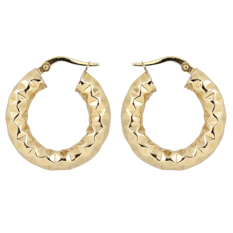 Fremada 10k Yellow Gold 5x15-mm Diamond-cut Round Hoop Earrings
