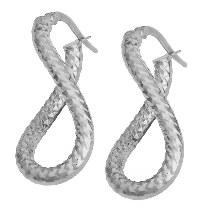 Fremada 10k Yellow or White Gold Diamond-cut Twist Oval Hoop Earrings - White - White