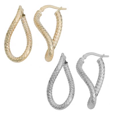 Fremada 10k Yellow or White Gold Diamond-cut Twist Oval Hoop Earrings