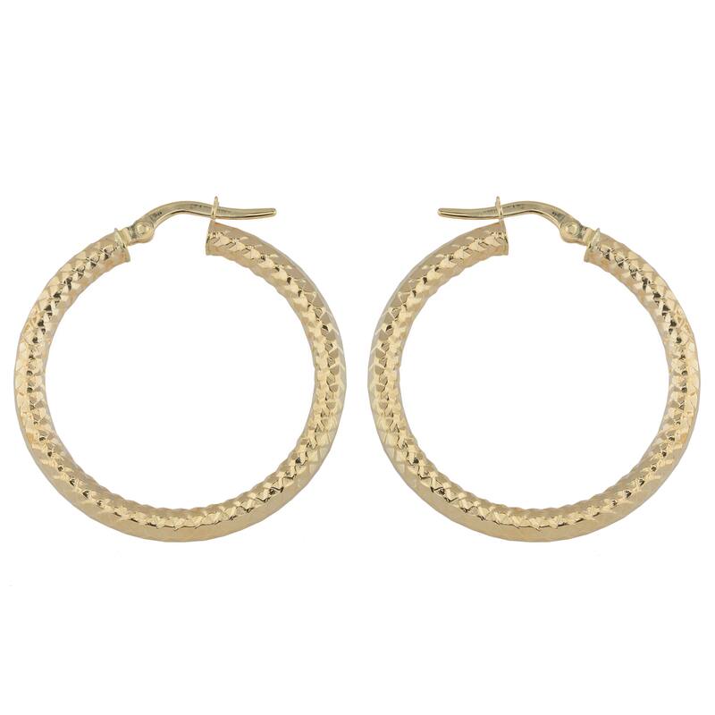 Fremada 10k White or Yellow Gold 3x25-mm Diamond-cut Round Hoop Earrings - Yellow - Yellow
