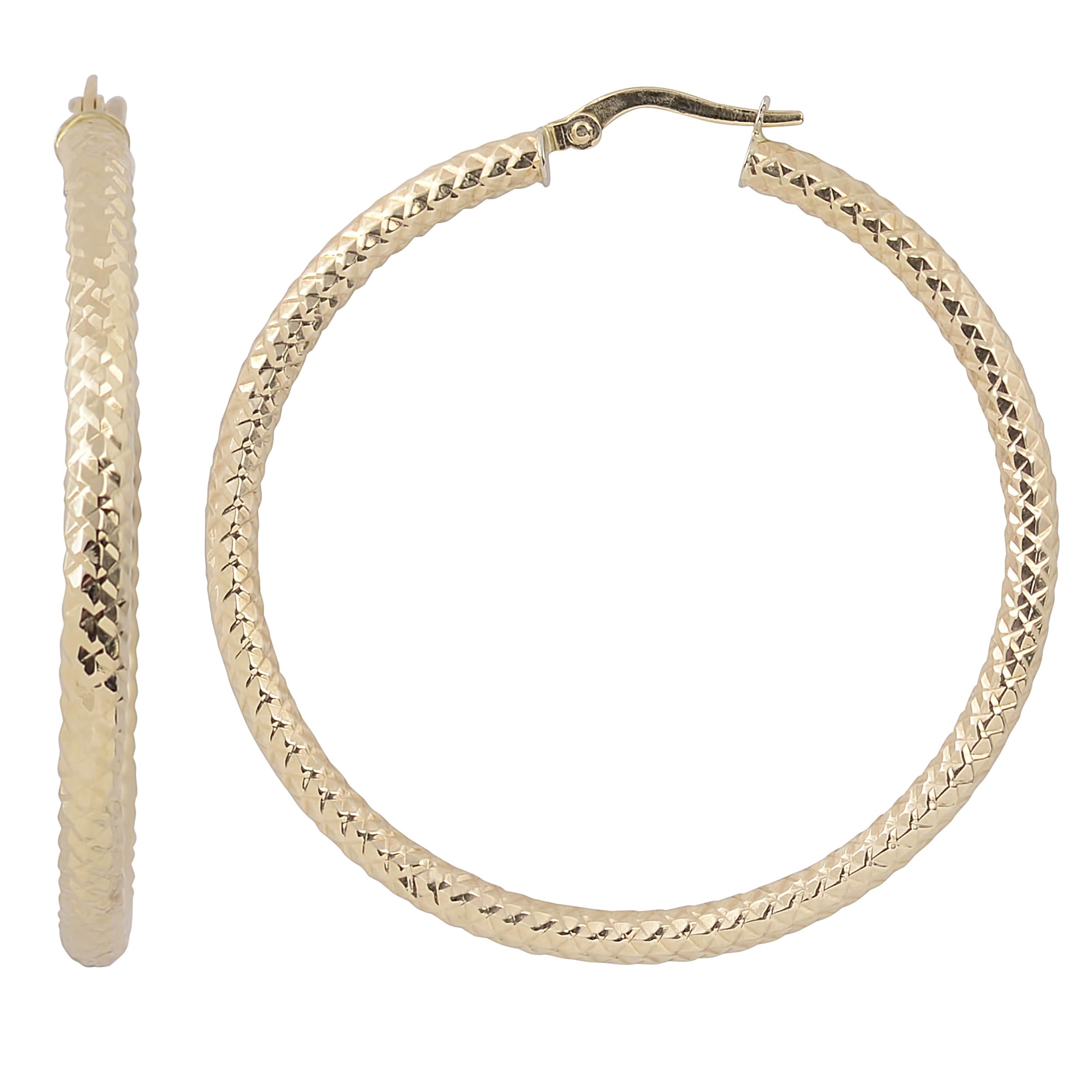 Au Naturale 10k Yellow Gold Diamond-cut Round Hoop Earrings