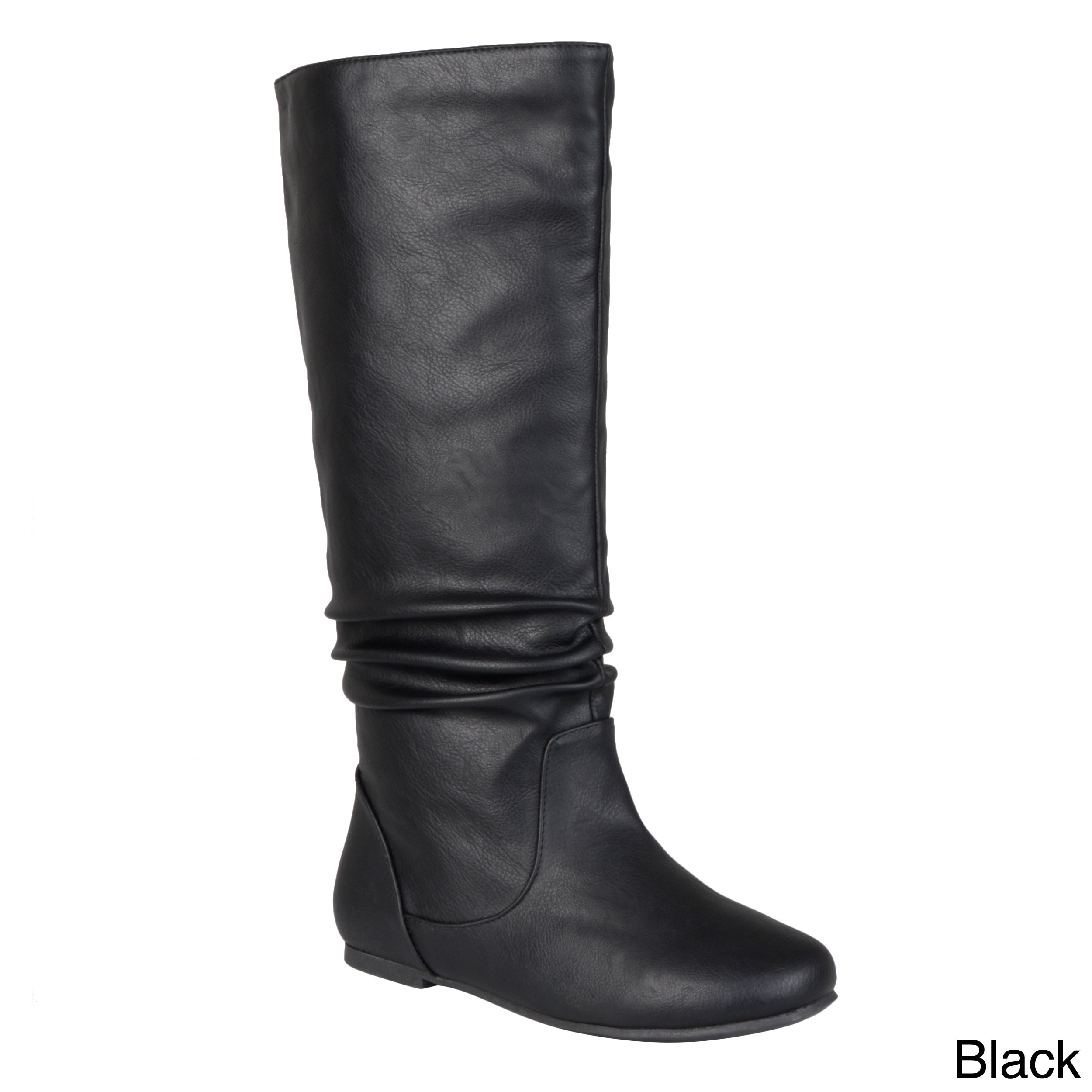 Wide-calf Mid-Calf Slouch Riding Boots 